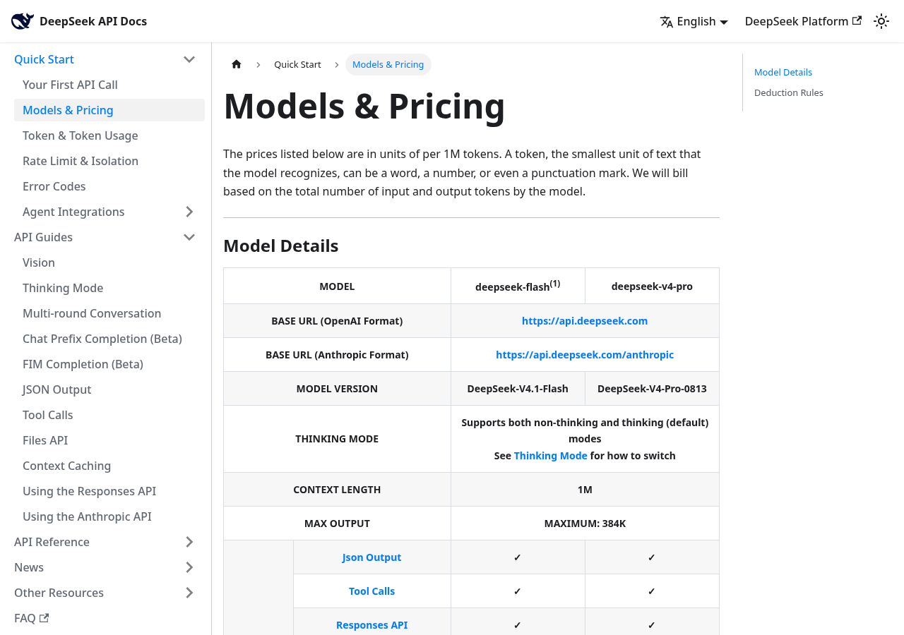 DeepSeek API Models & Pricing (English docs)