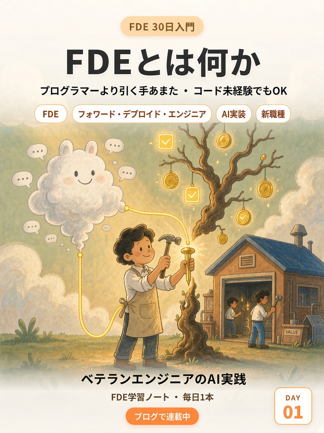 フォワード・デプロイド・エンジニア（FDE）という職種の中身を整理するイメージ