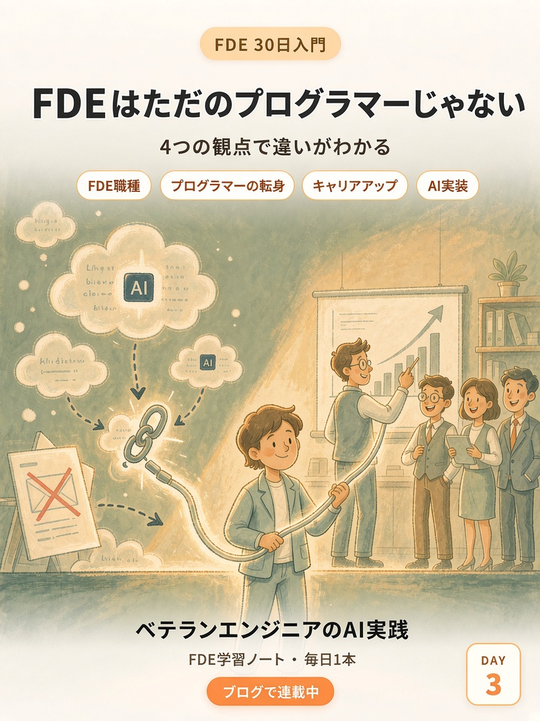 FDEはただのプログラマーじゃない：職責の違いを対比するイメージ