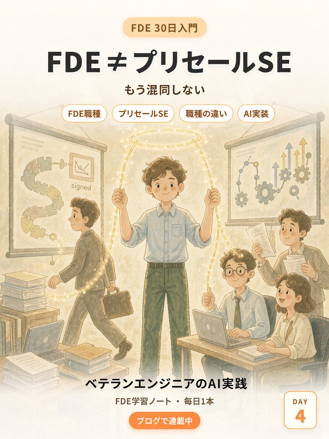 FDEとプリセールスSEの境界を明確にするイメージ