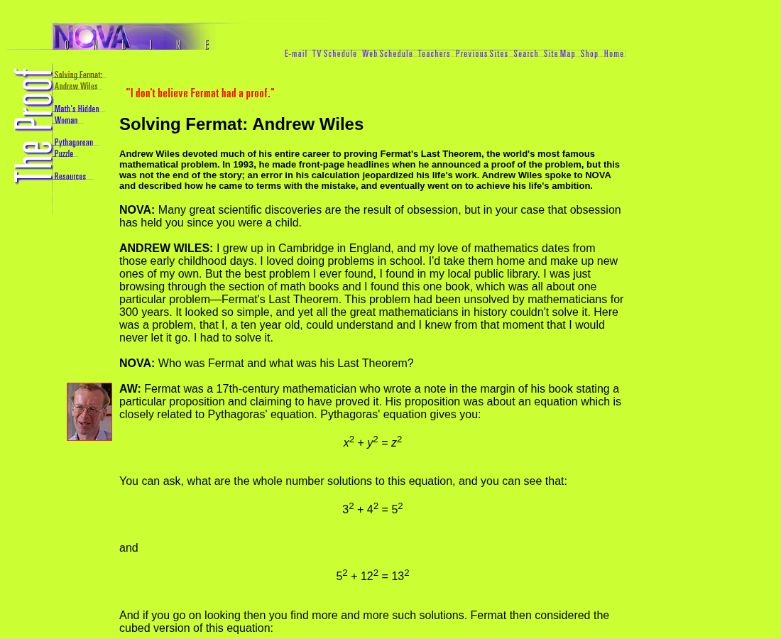 PBS NOVA Online: Solving Fermat — Andrew Wiles(英語)